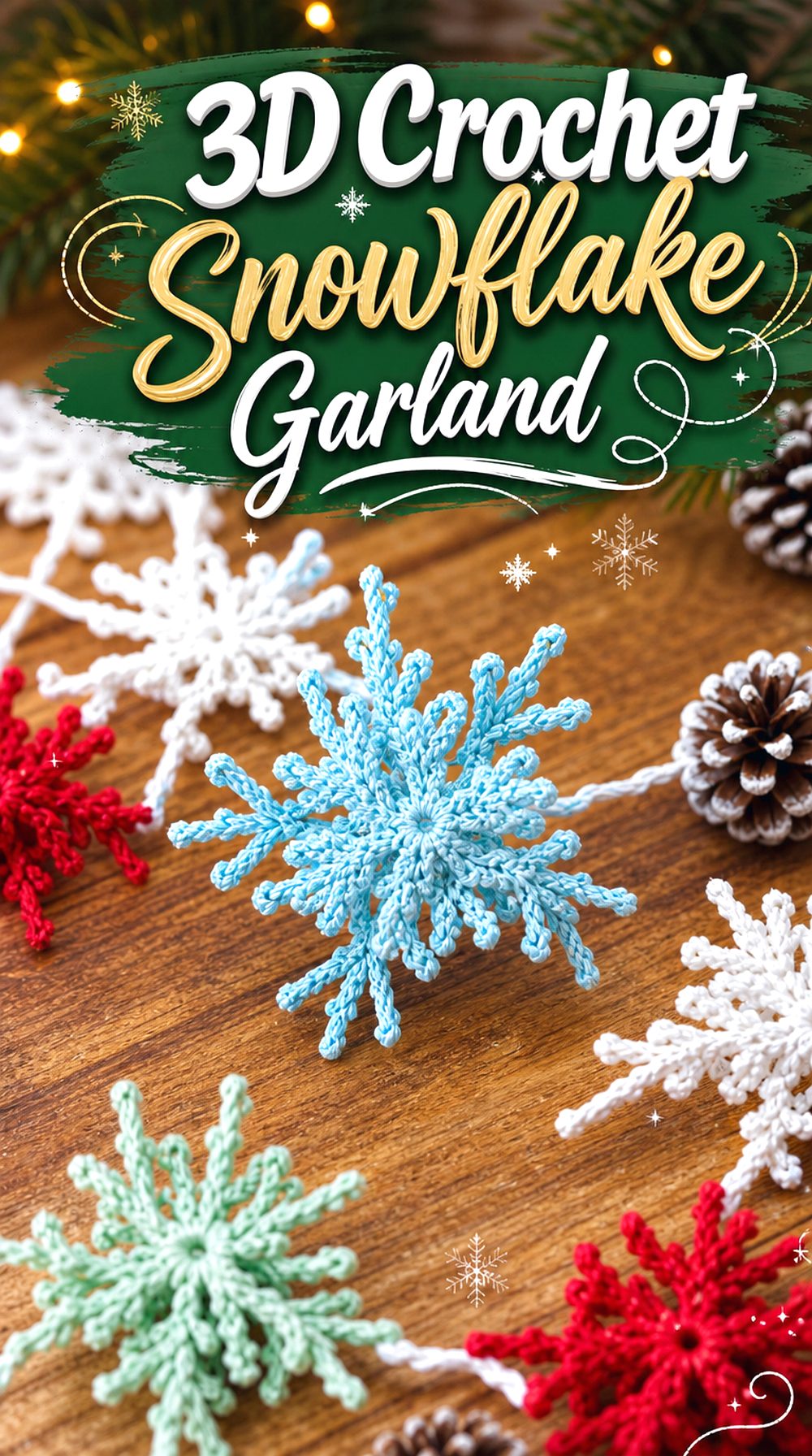 D Crochet Snowflake Garland