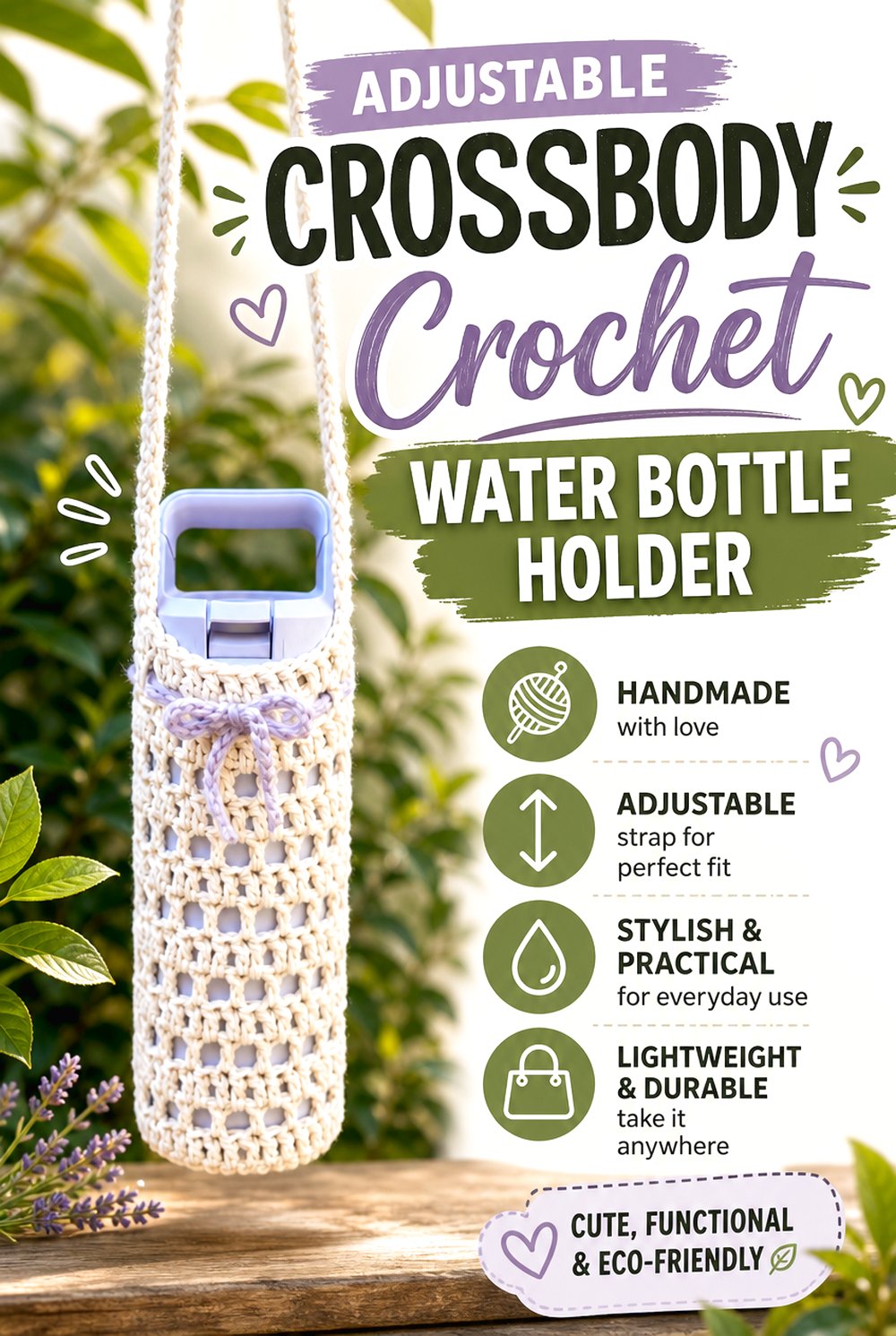 Adjustable Crossbody Crochet Water Bottle Holder