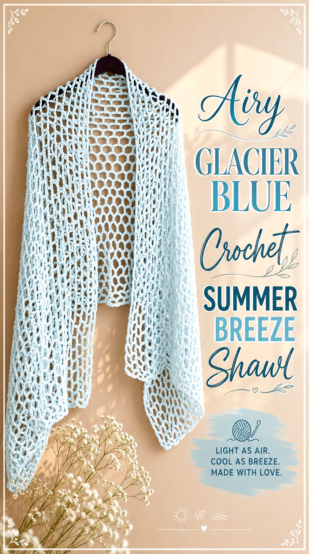 Airy Glacier Blue Crochet Summer Breeze Shawl