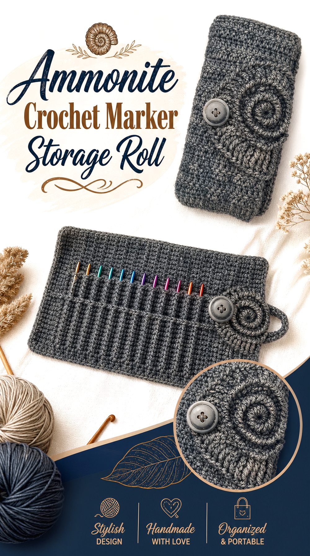Ammonite Crochet Marker Storage Roll