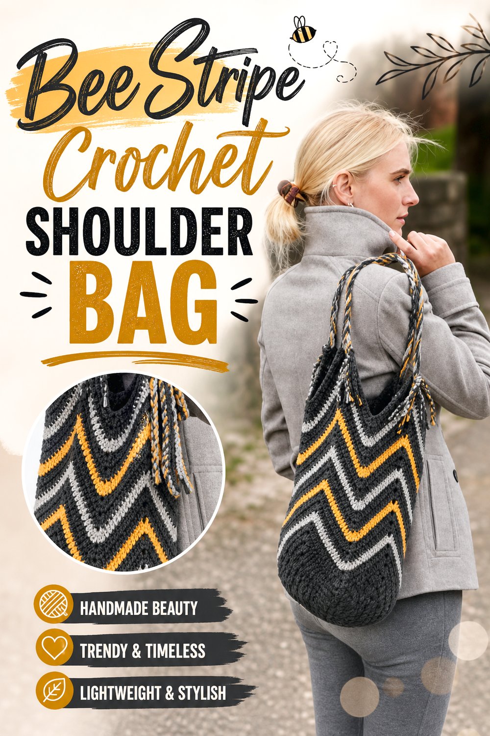 Bee Stripe Crochet Shoulder Bag