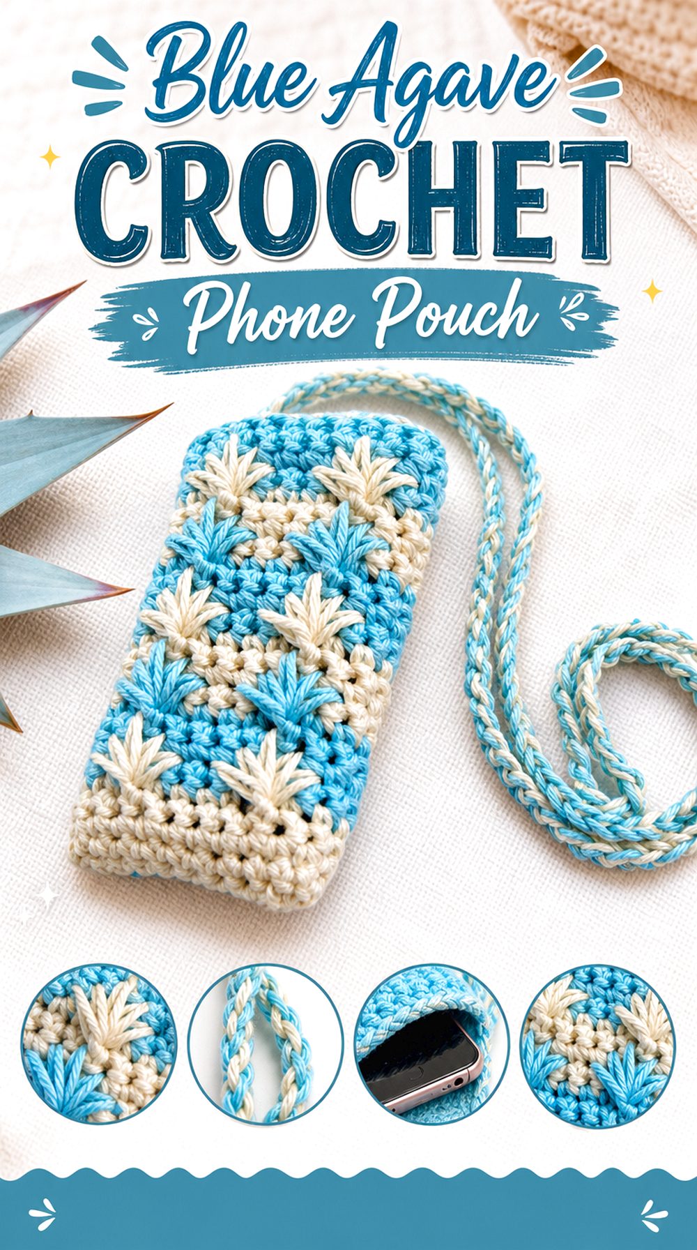 Blue Agave Crochet Phone Pouch