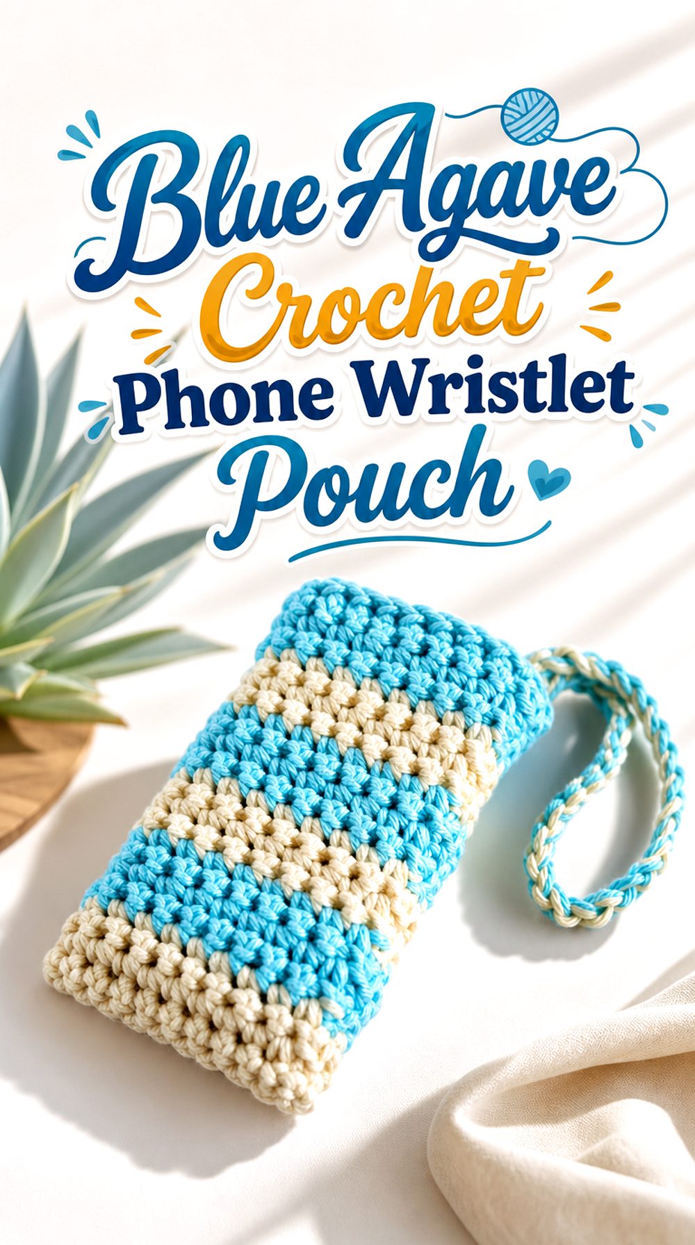 Blue Agave Crochet Phone Wristlet Pouch