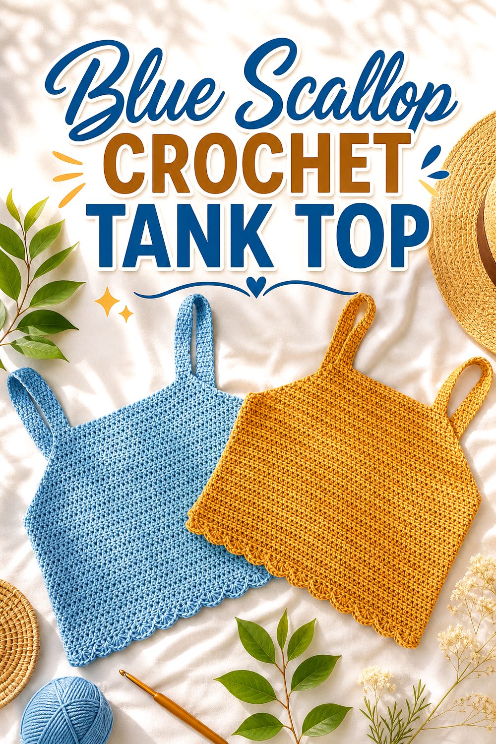 Blue Scallop Crochet Tank Top