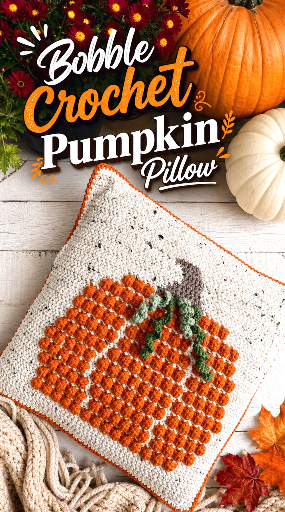 Bobble Crochet Pumpkin Pillow