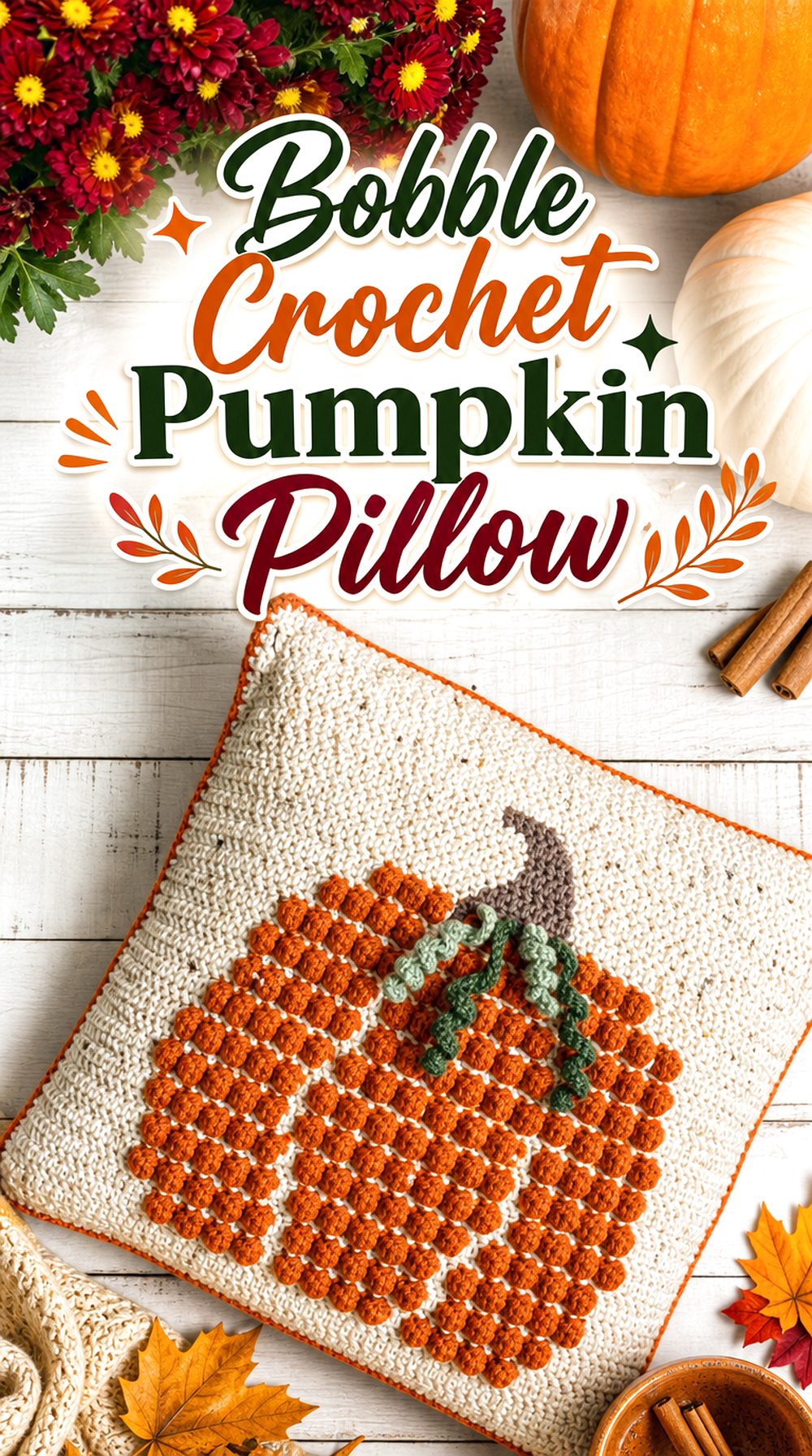 Bobble Crochet Pumpkin Pillow