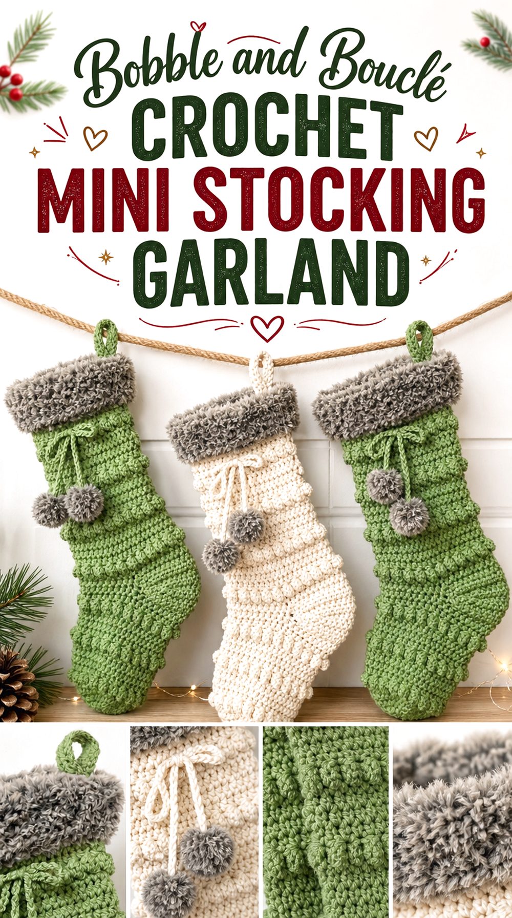 Bobble and Bouclé Crochet Mini Stocking Garland