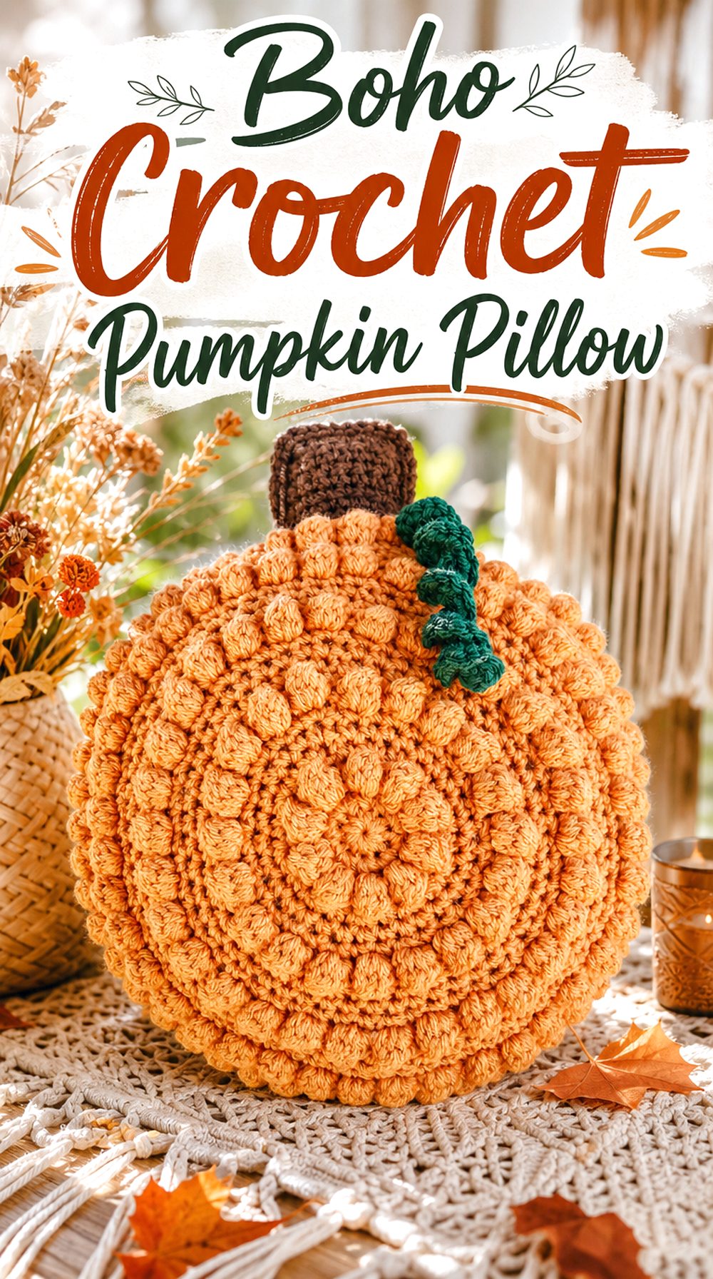 Boho Crochet Pumpkin Pillow
