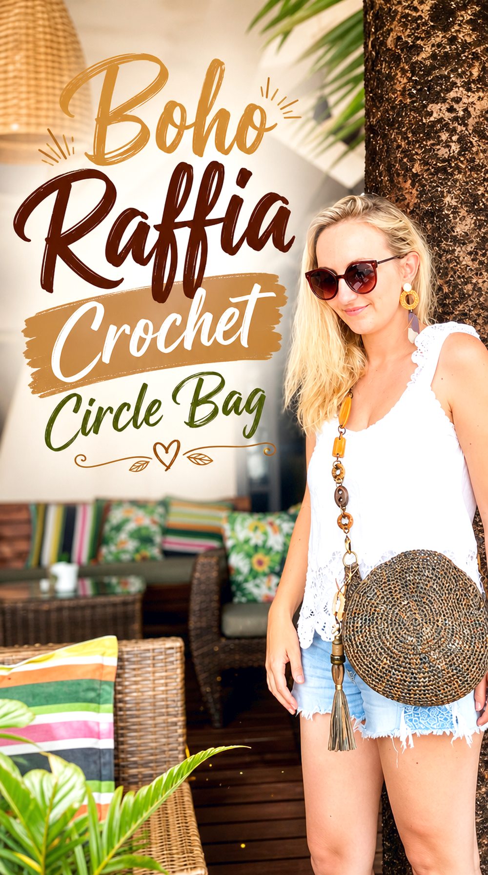 Boho Raffia Crochet Circle Bag