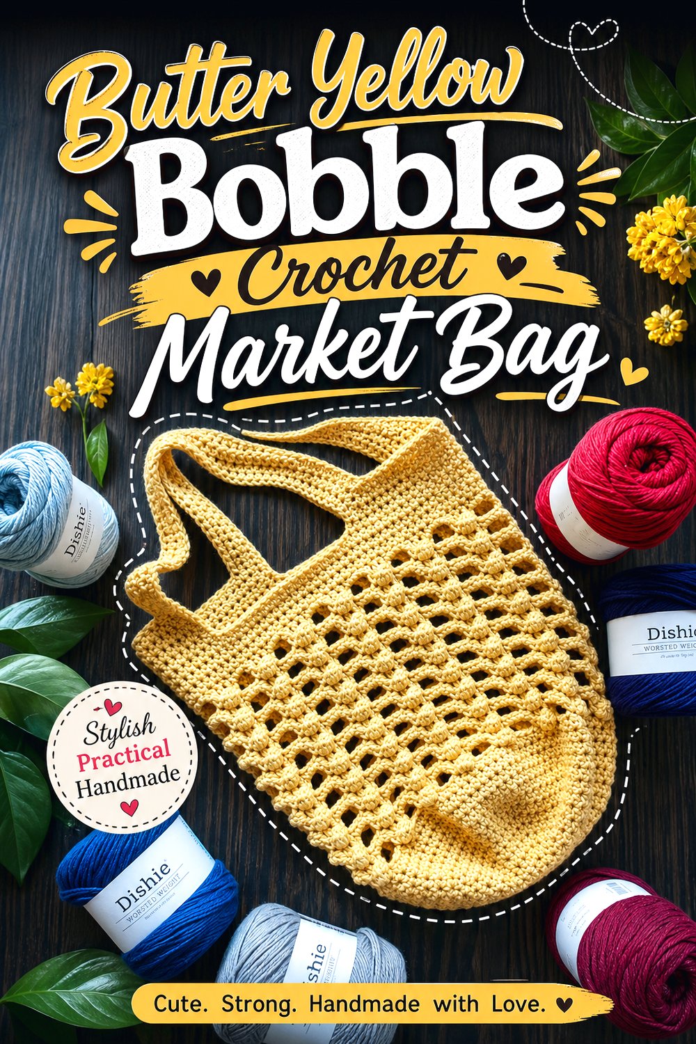 Butter Yellow Bobble Crochet Market Bag