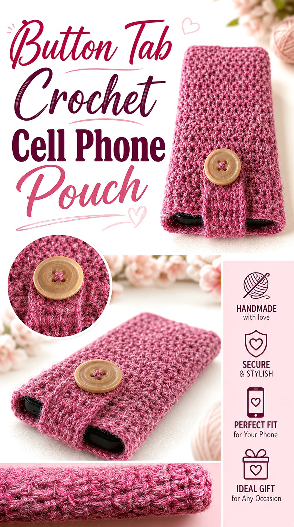 Button Tab Crochet Cell Phone Pouch