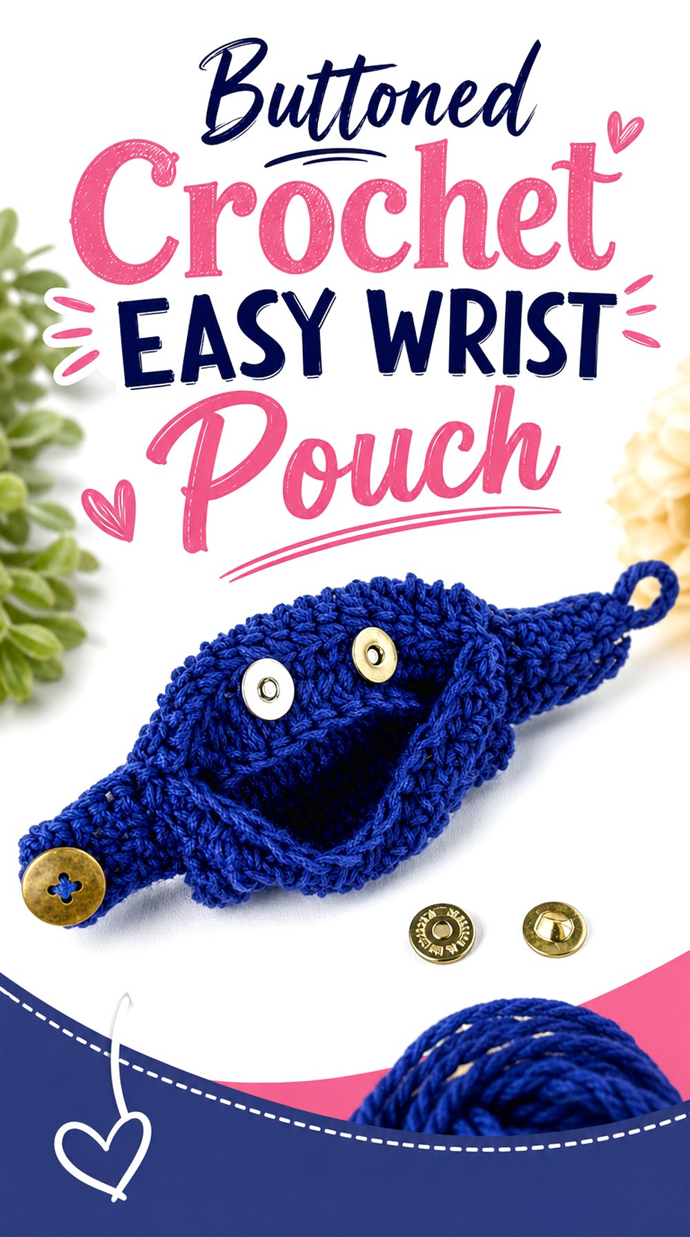 Buttoned Crochet Easy Wrist Pouch