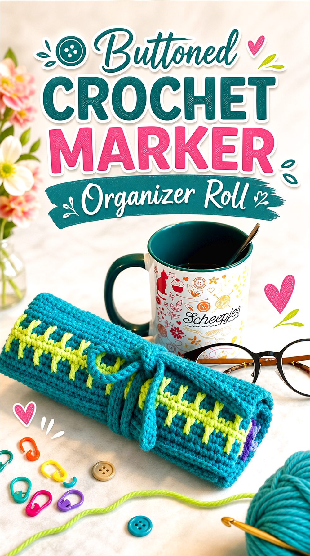 Buttoned Crochet Marker Organizer Roll