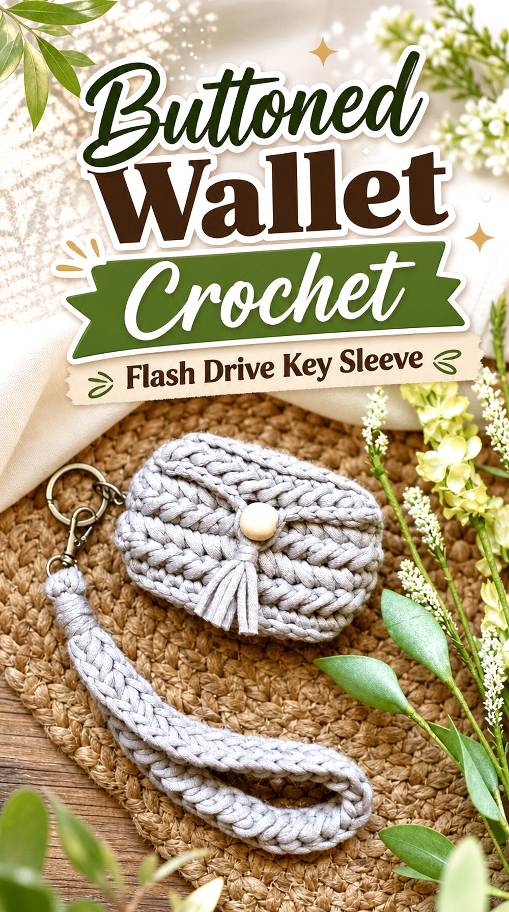Buttoned Wallet Crochet Flash Drive Key Sleeve