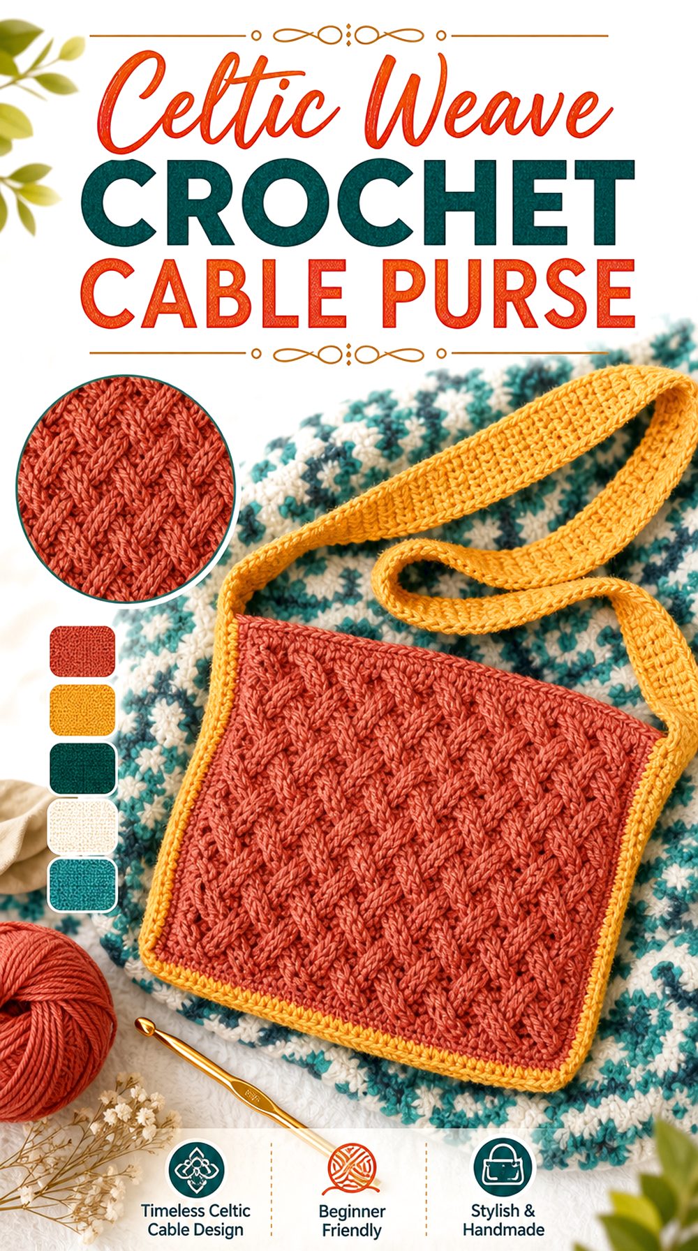 Celtic Weave Crochet Cable Purse