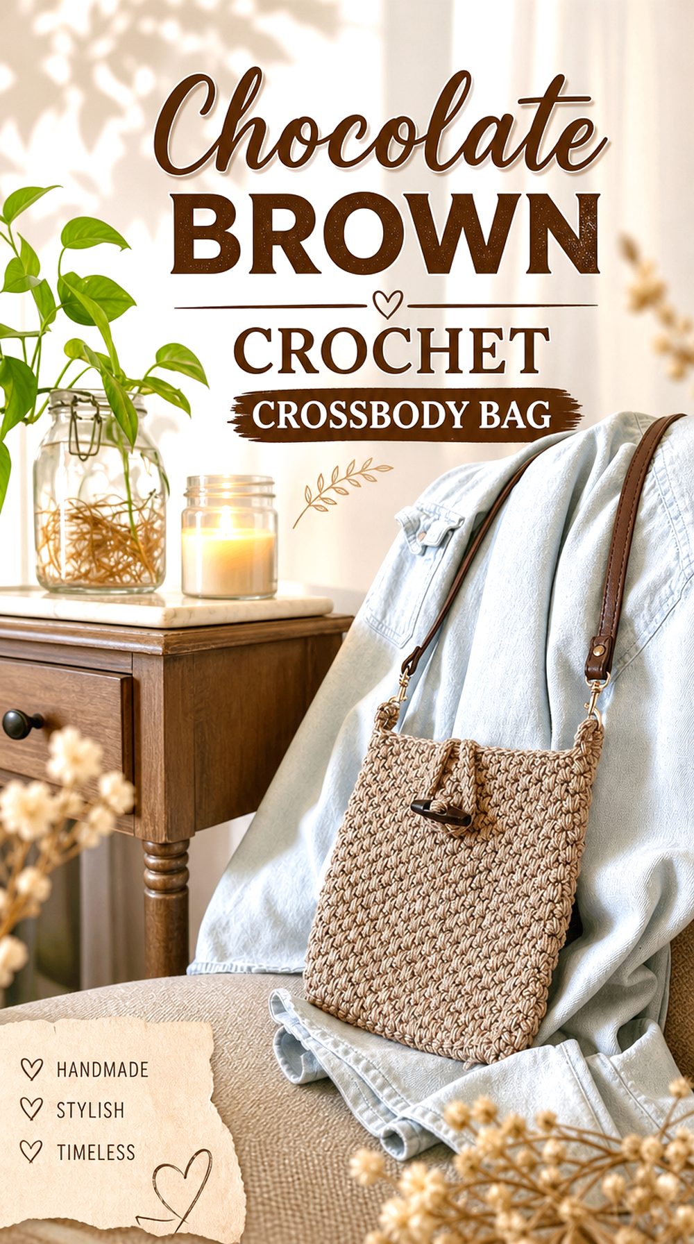Chocolate Brown Crochet Crossbody Bag
