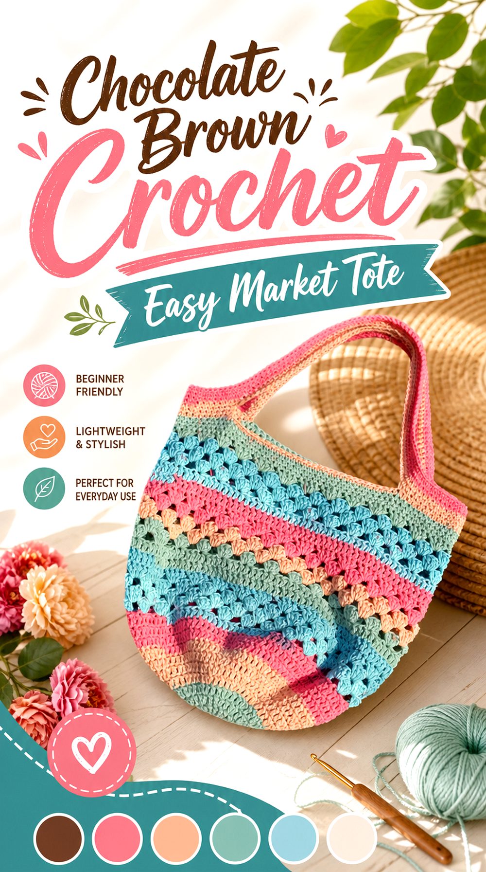 Chocolate Brown Crochet Easy Market Tote