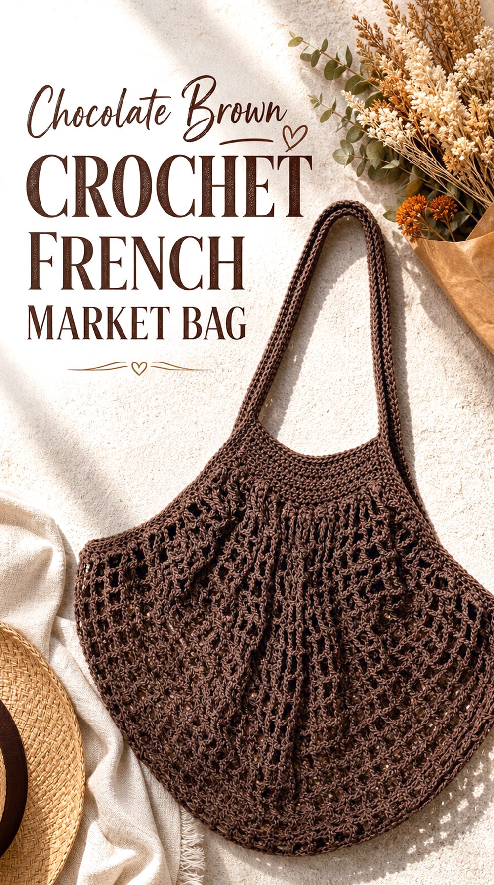 Chocolate Brown Crochet French Market Bag