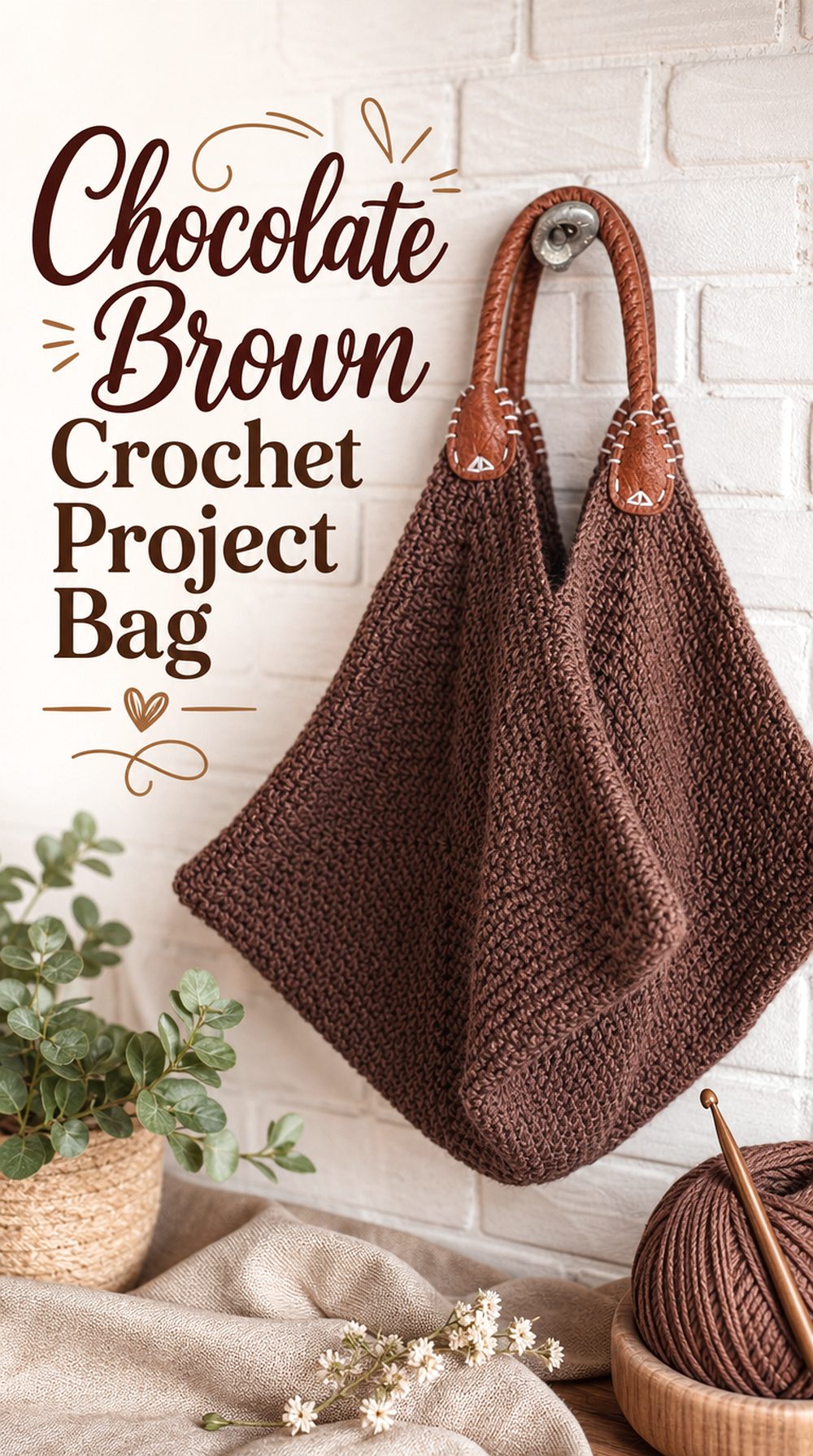 Chocolate Brown Crochet Project Bag