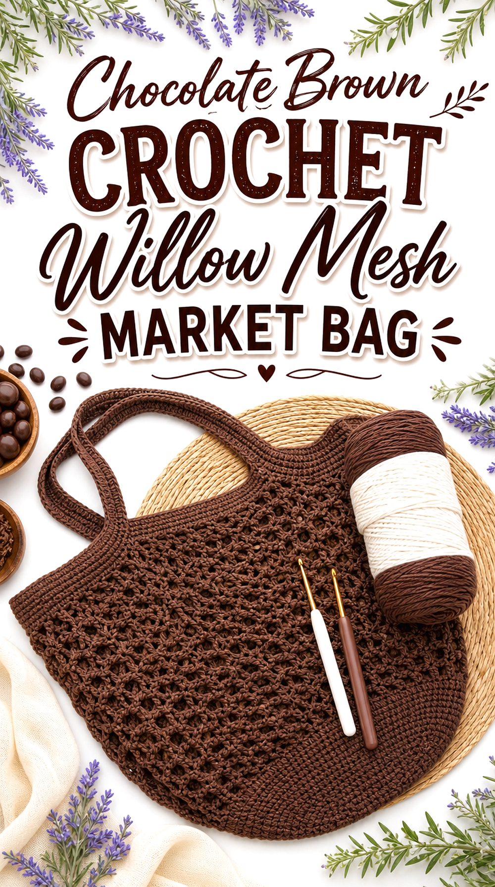 Chocolate Brown Crochet Willow Mesh Market Bag