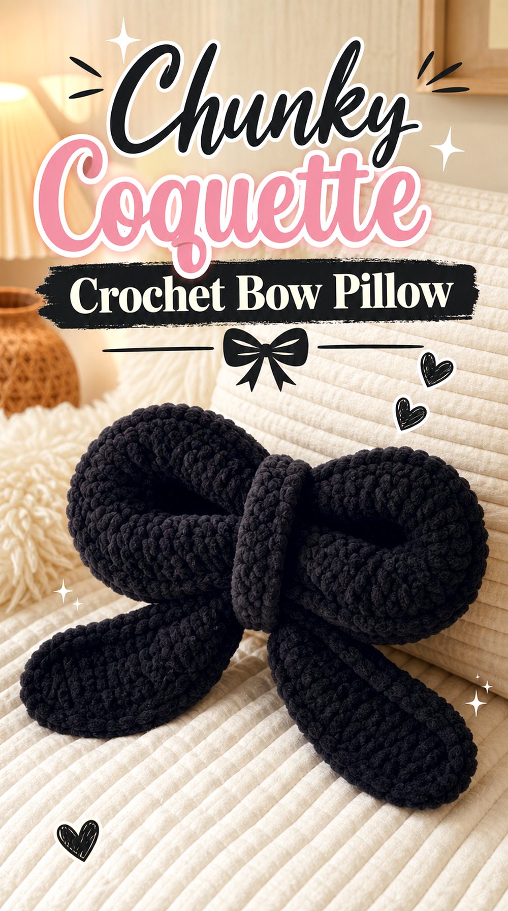 Chunky Coquette Crochet Bow Pillow