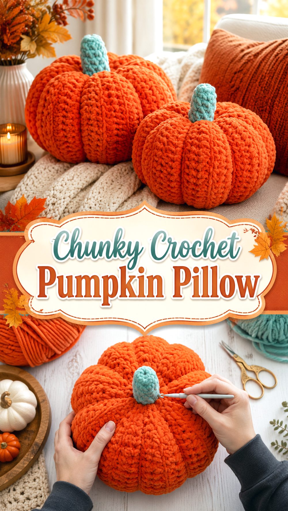Chunky Crochet Pumpkin Pillow