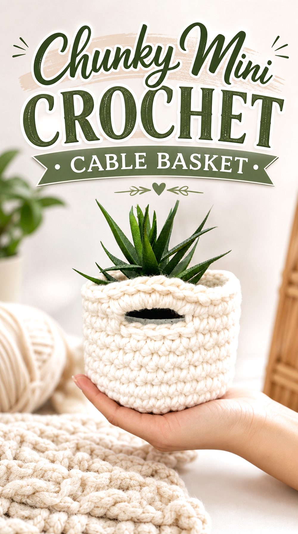 Chunky Mini Crochet Cable Basket