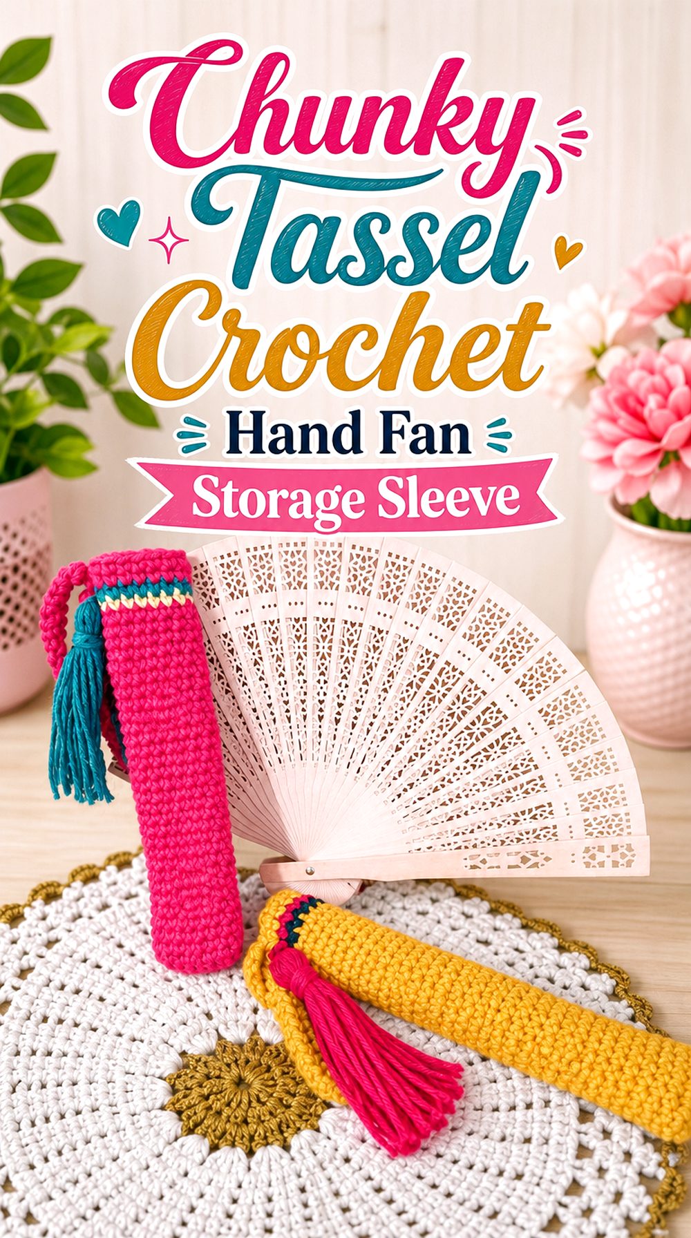 Chunky Tassel Crochet Hand Fan Storage Sleeve