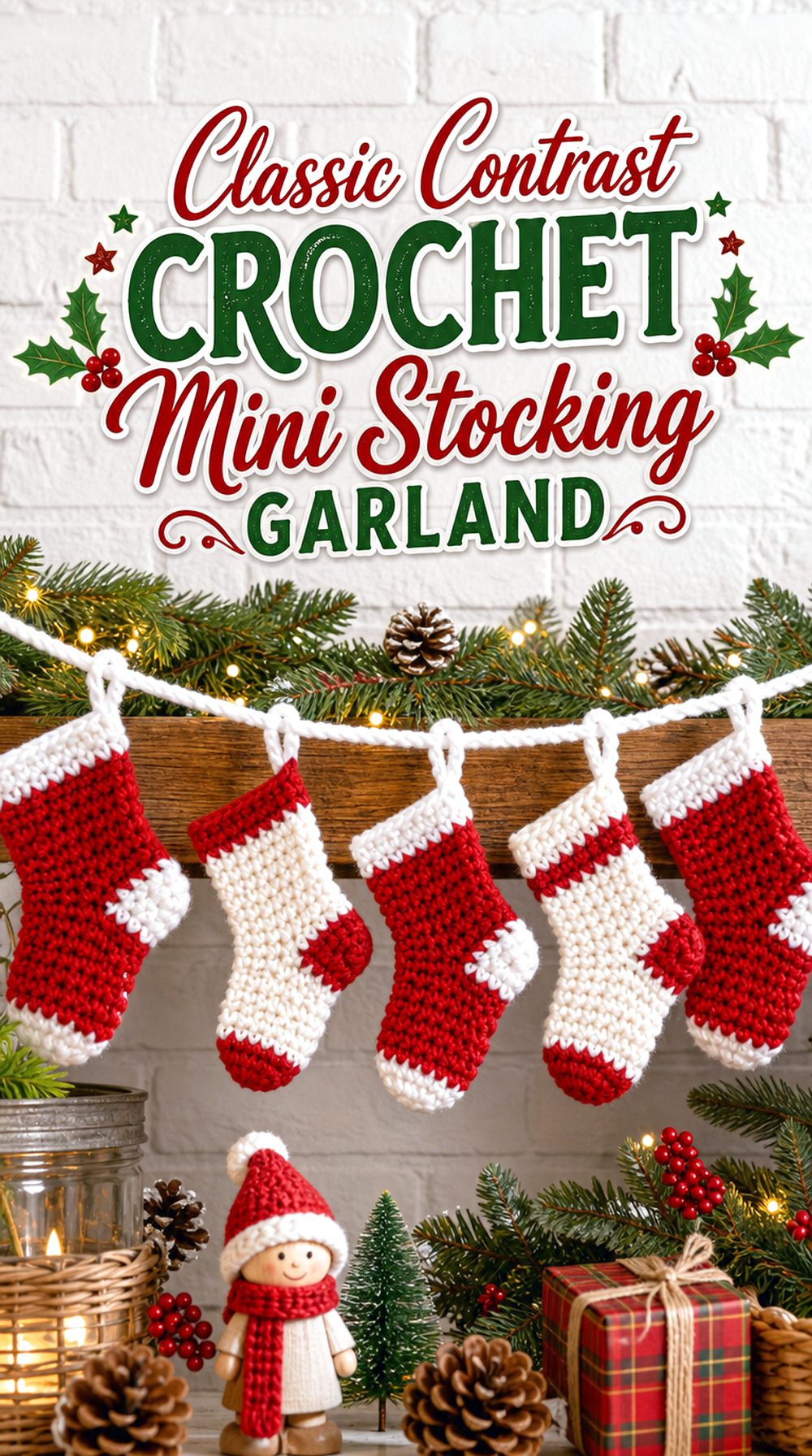 Classic Contrast Crochet Mini Stocking Garland