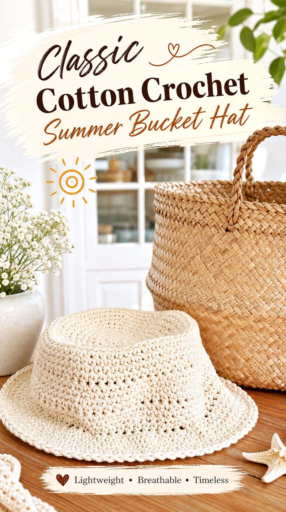 Classic Cotton Crochet Summer Bucket Hat