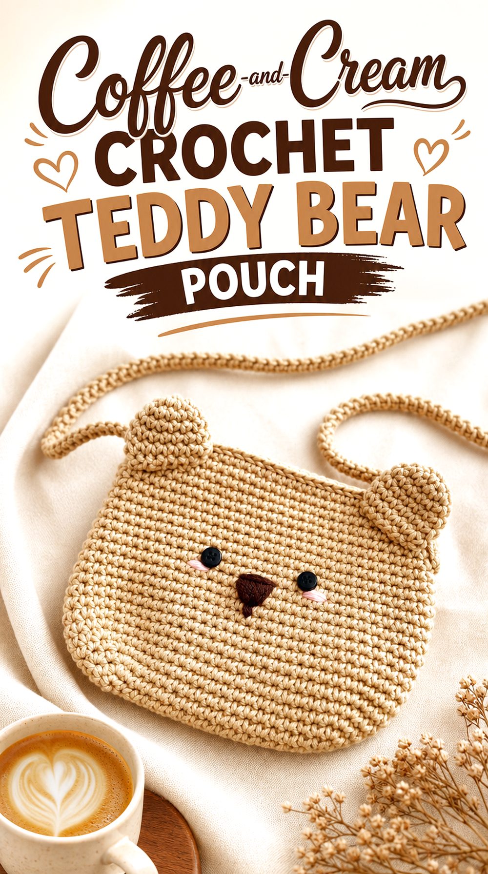 Coffee and Cream Crochet Teddy Bear Pouch