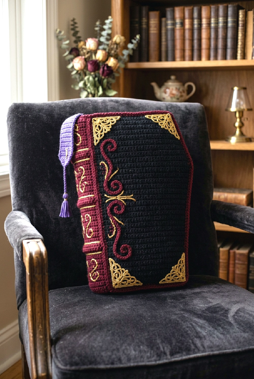 Coffin Book Crochet Pillow