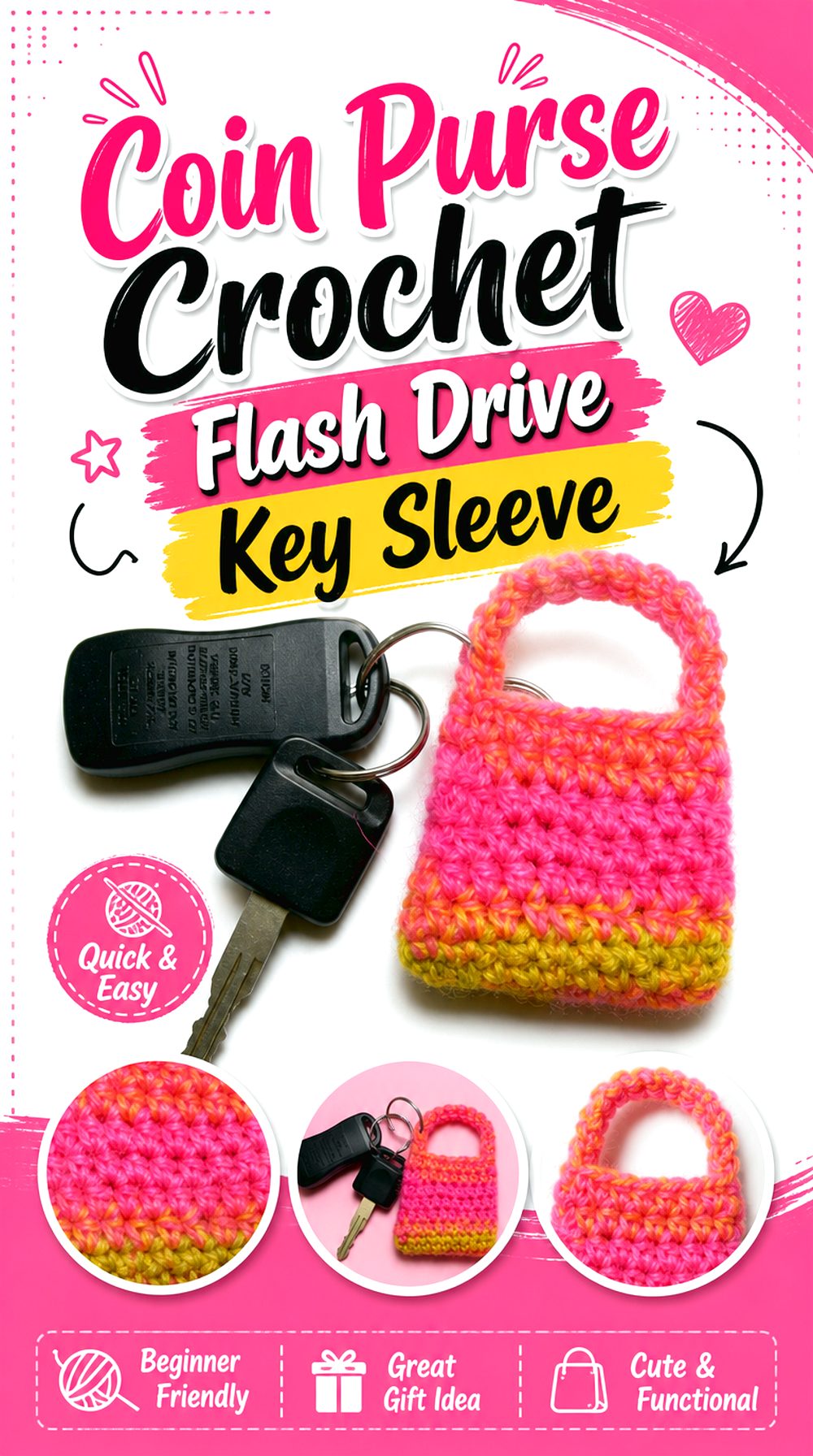 Coin Purse Crochet Flash Drive Key Sleeve