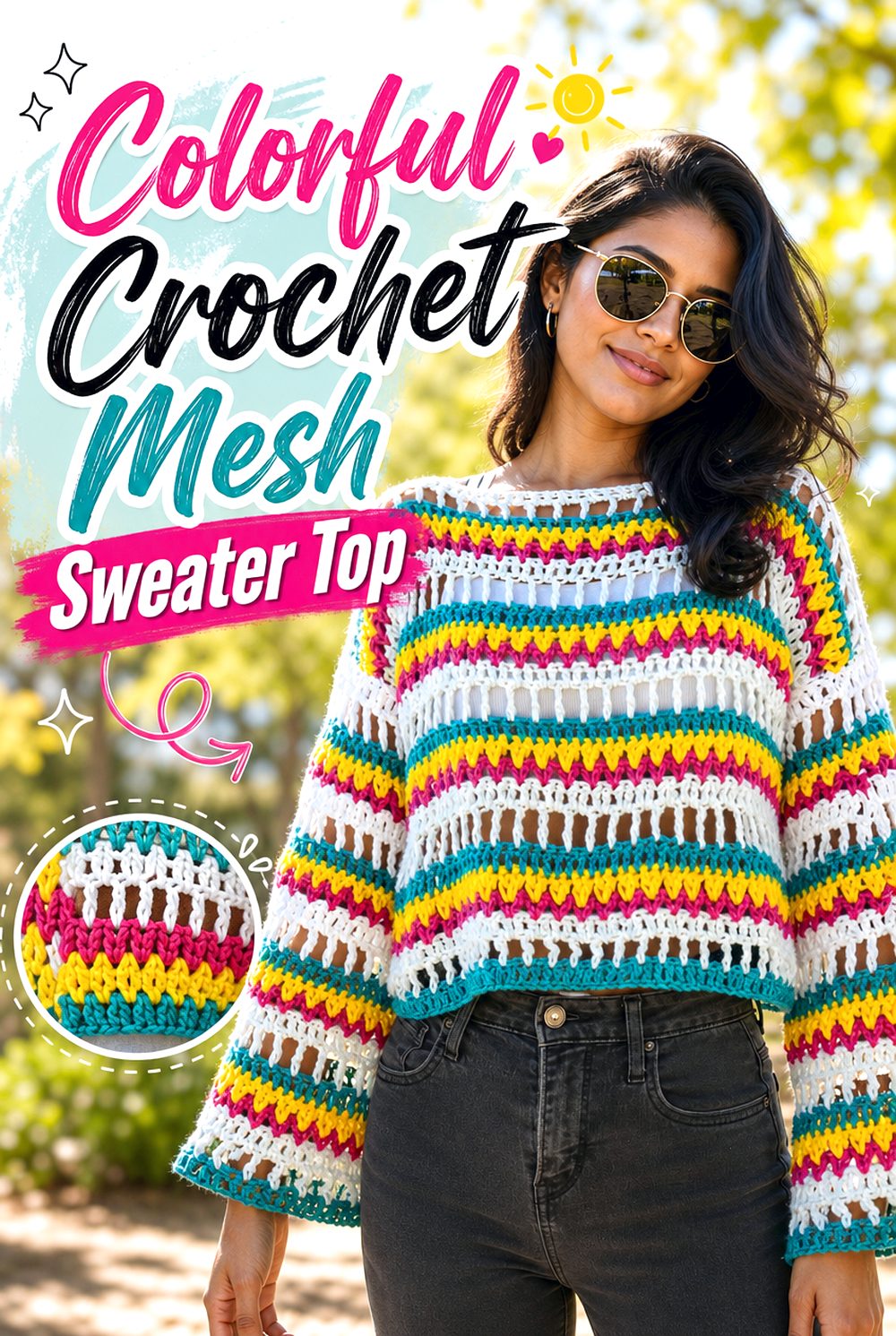 Colorful Crochet Mesh Sweater Top