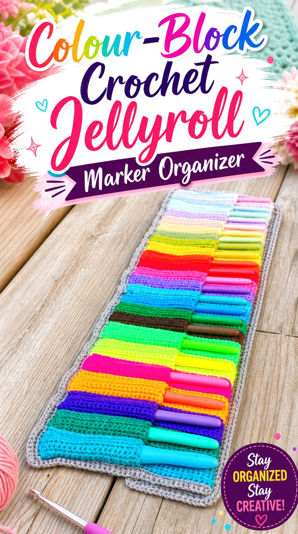 Colour Block Crochet Jellyroll Marker Organizer