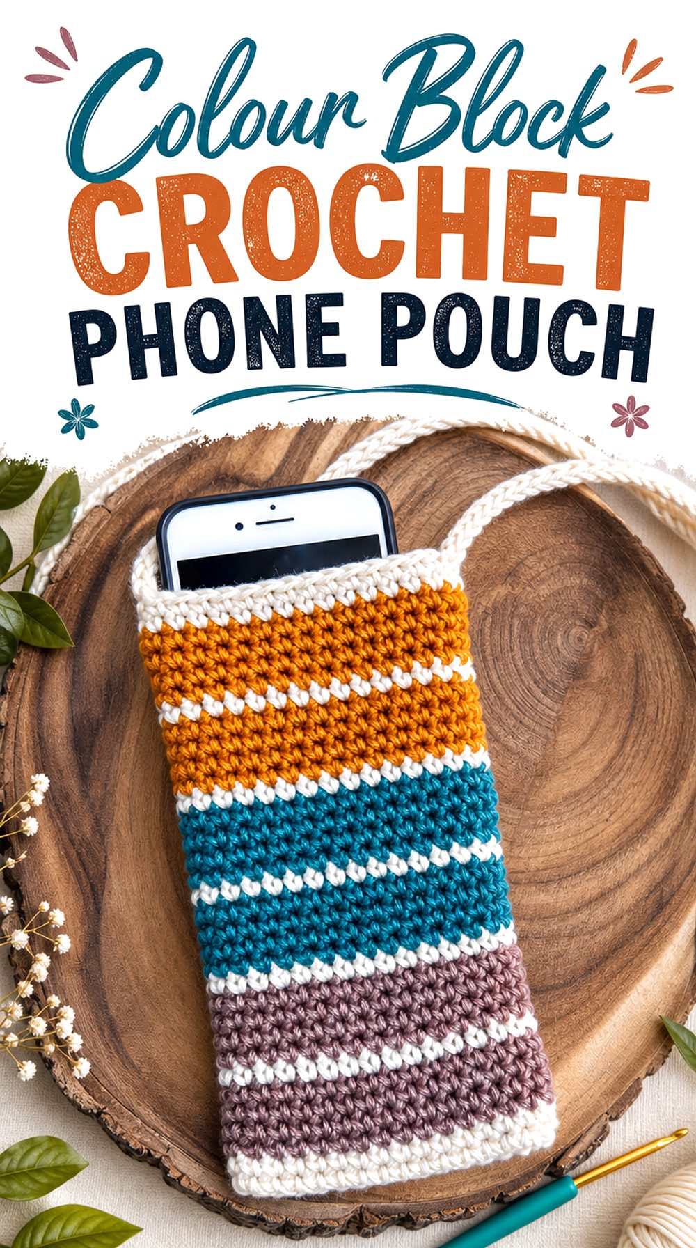 Colour Block Crochet Phone Pouch