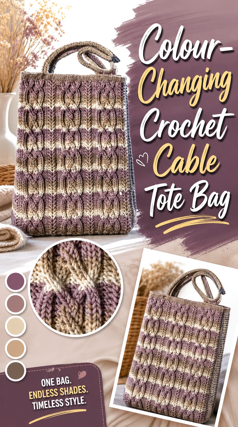 Colour Changing Crochet Cable Tote Bag