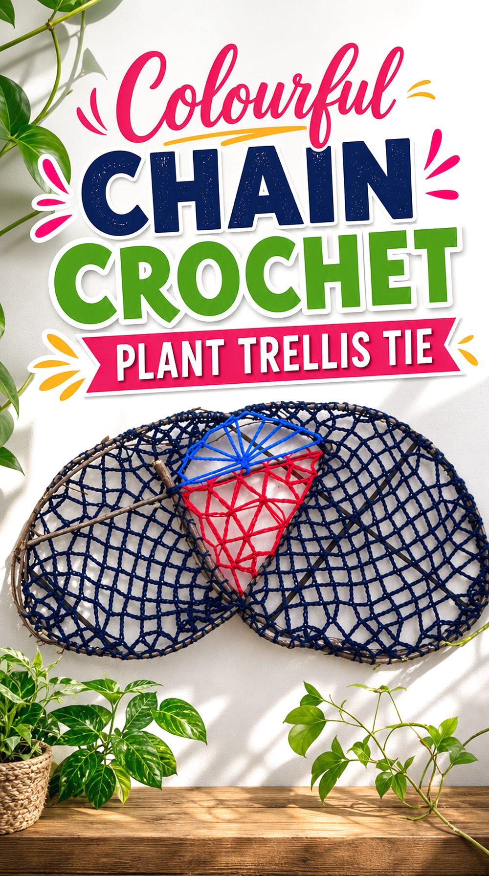 Colourful Chain Crochet Plant Trellis Tie