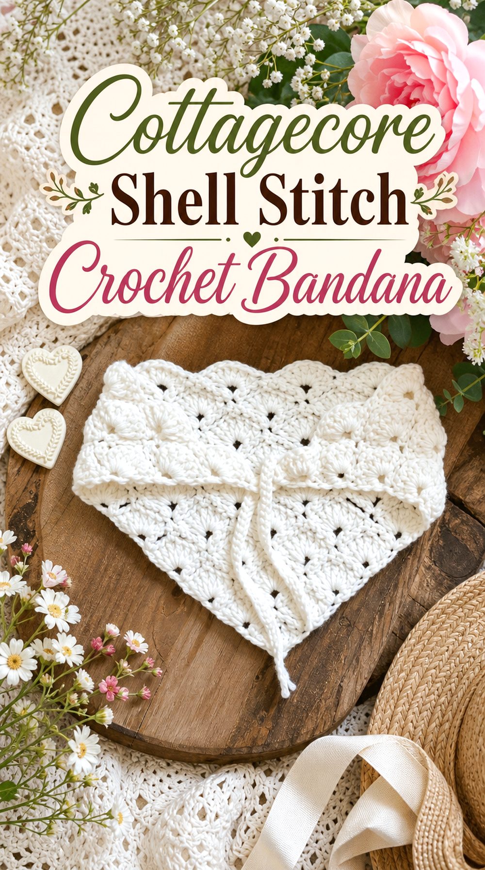 Cottagecore Shell Stitch Crochet Bandana