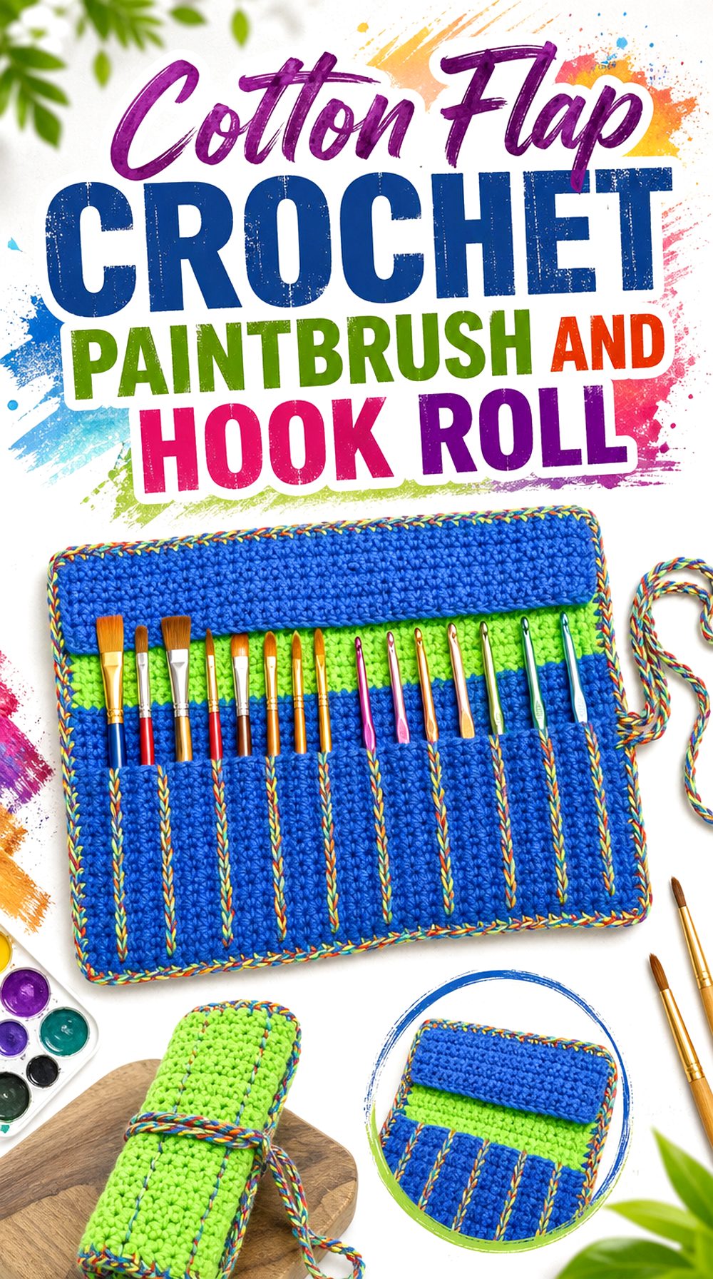 Cotton Flap Crochet Paintbrush and Hook Roll
