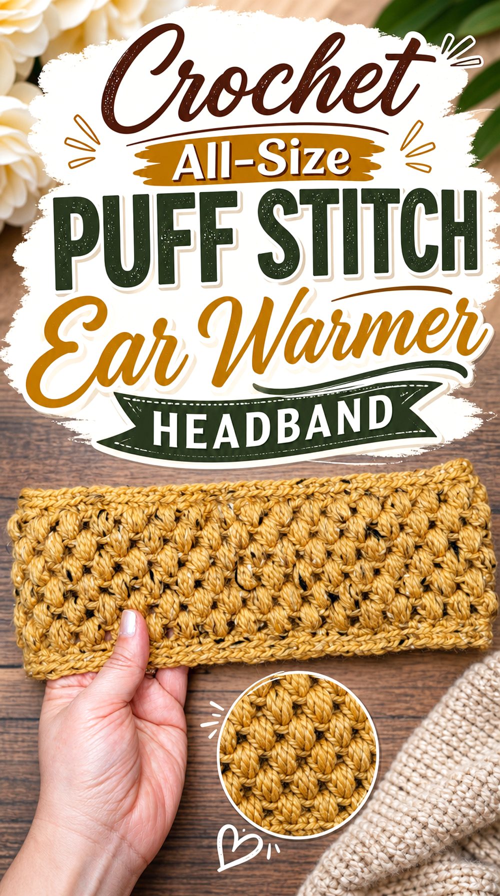 Crochet All Size Puff Stitch Ear Warmer Headband
