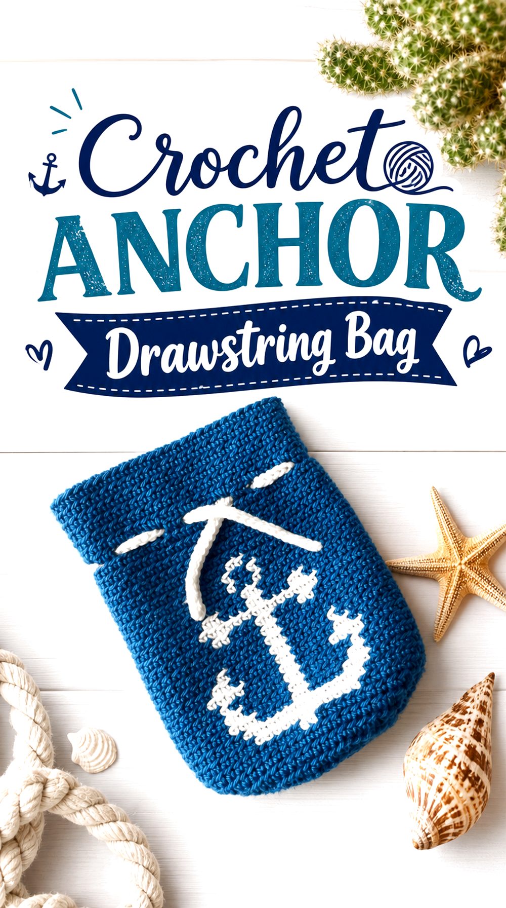 Crochet Anchor Drawstring Bag