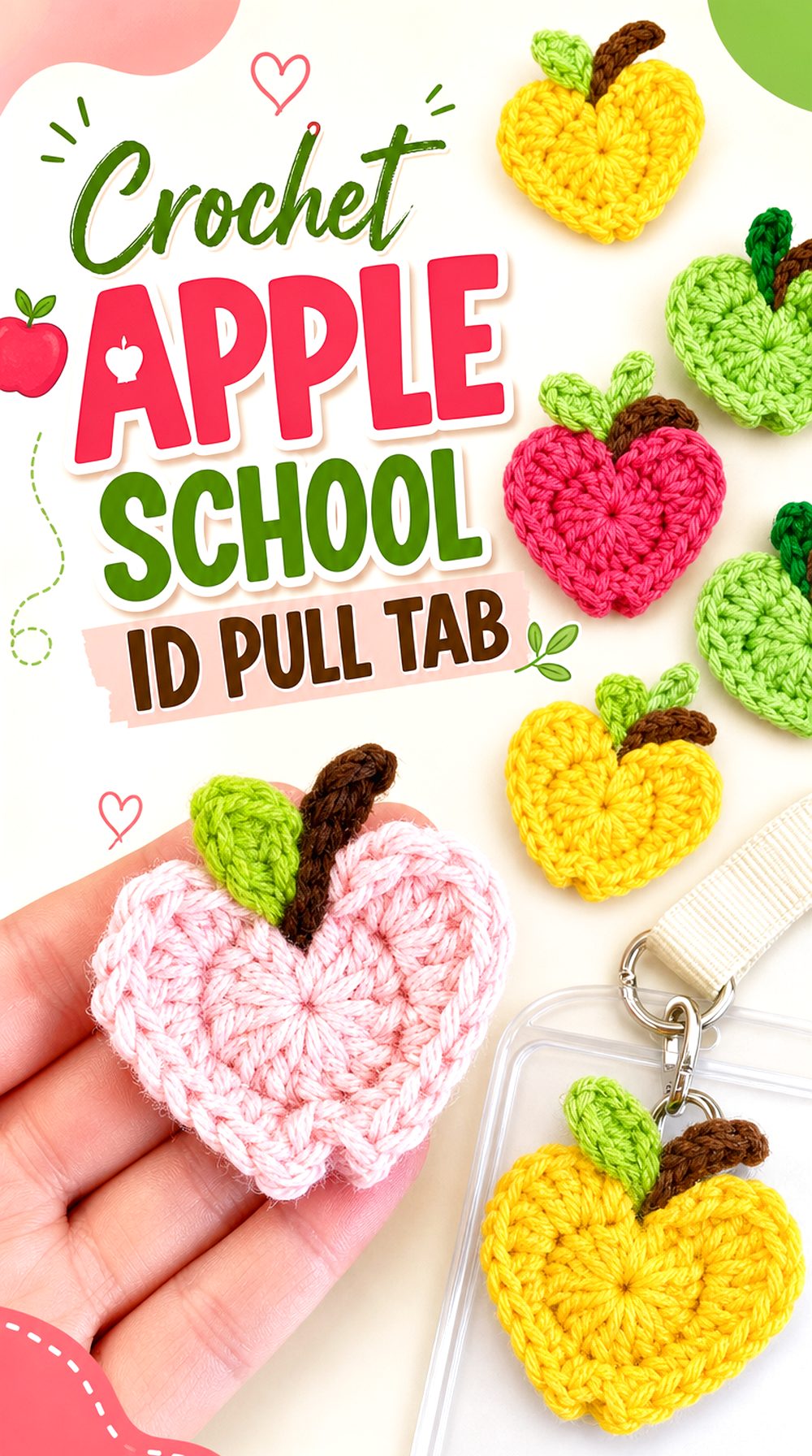 Crochet Apple School ID Pull Tab