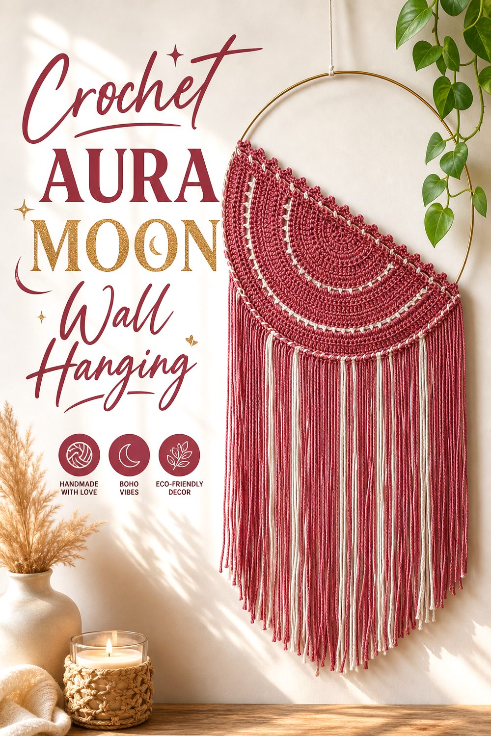 Crochet Aura Moon Wall Hanging
