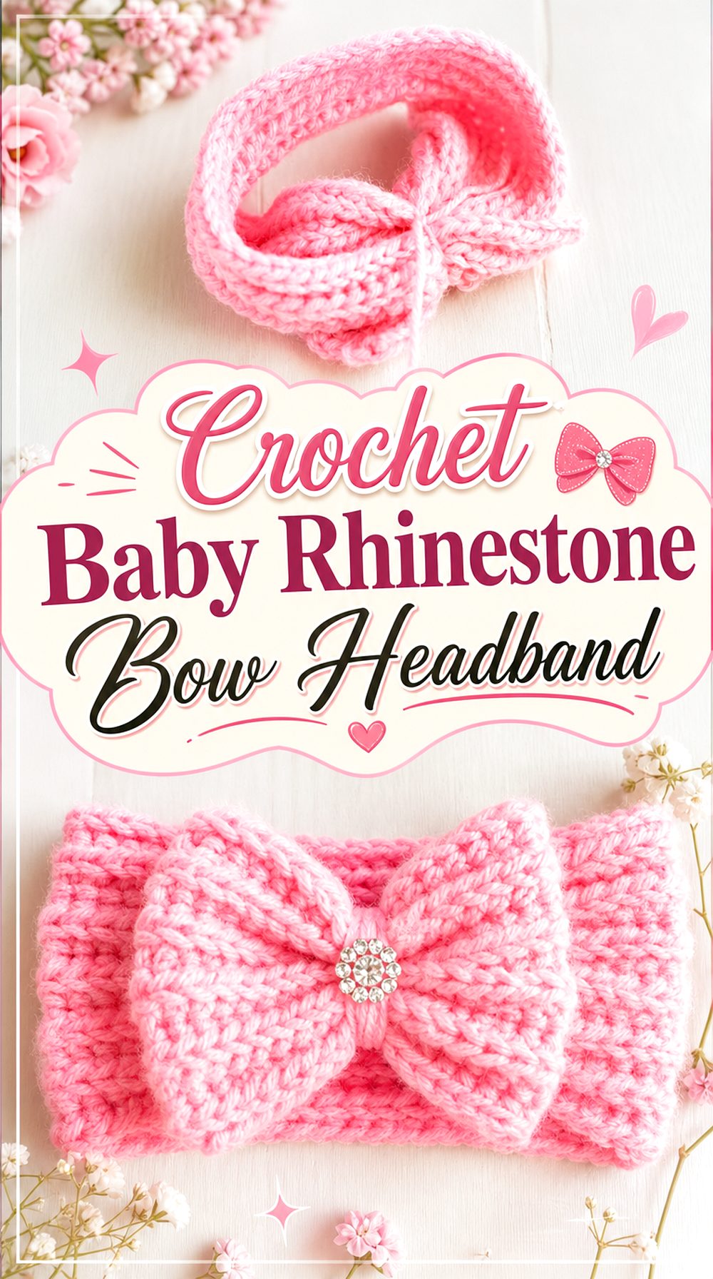 Crochet Baby Rhinestone Bow Headband