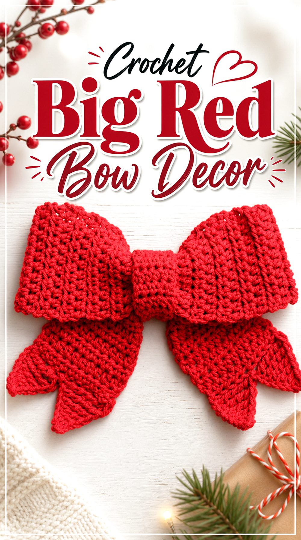 Crochet Big Red Bow Decor