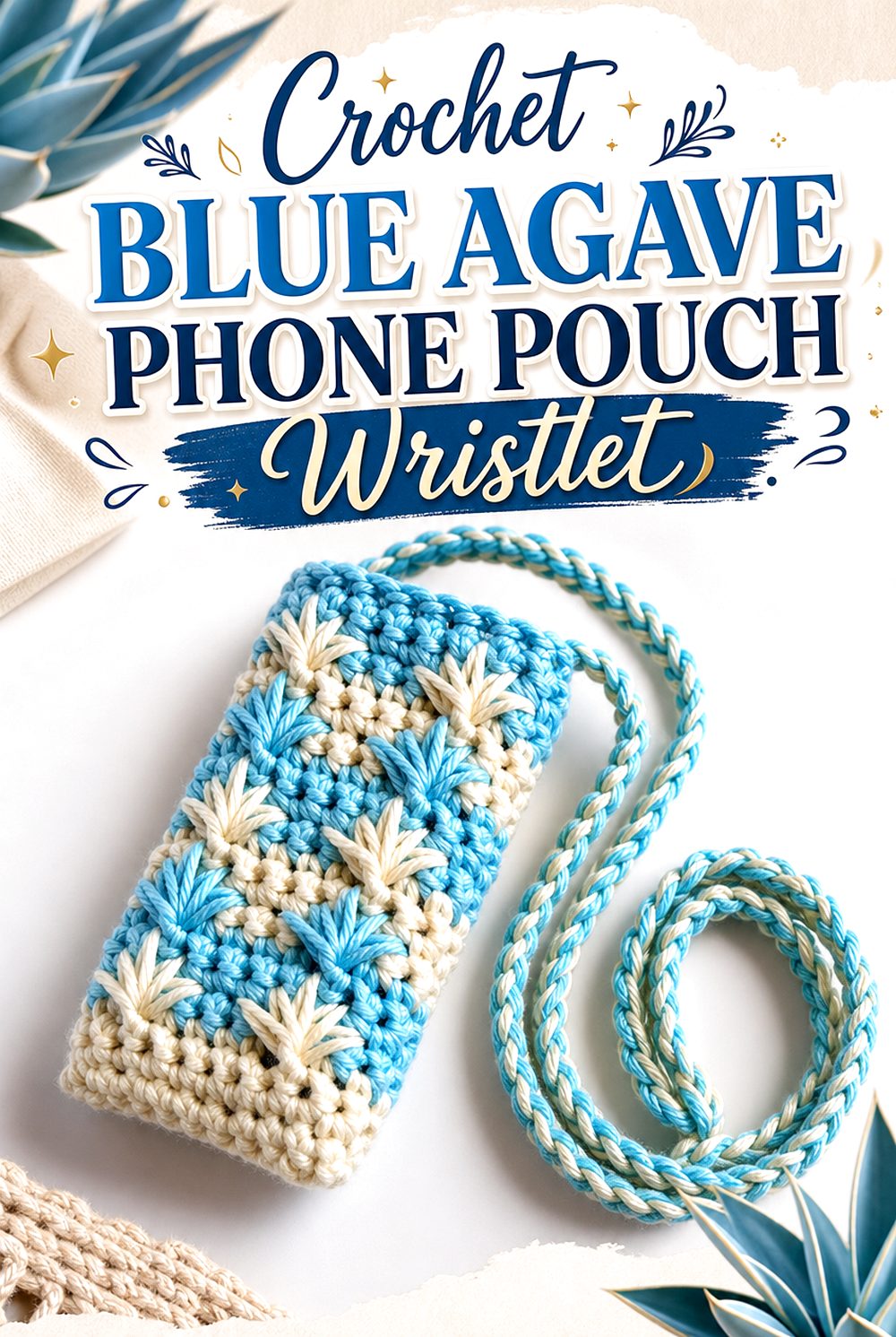 Crochet Blue Agave Phone Pouch Wristlet