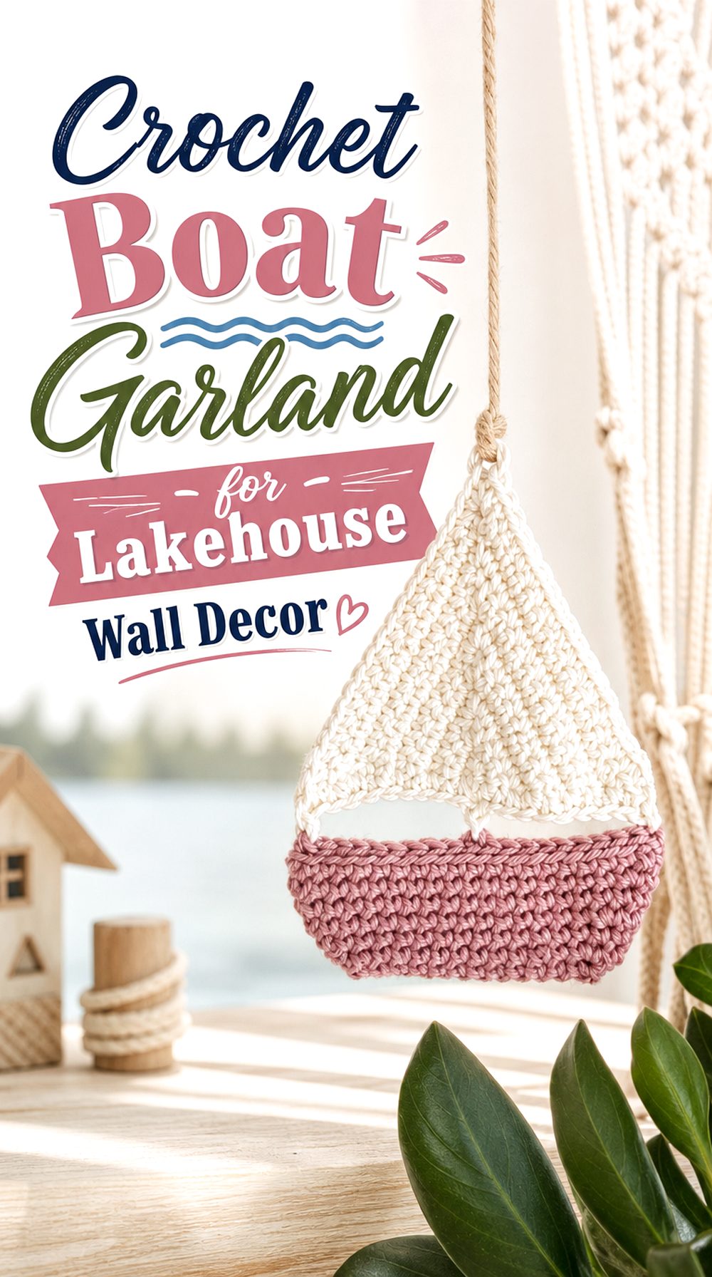 Crochet Boat Garland for Lakehouse Wall Decor