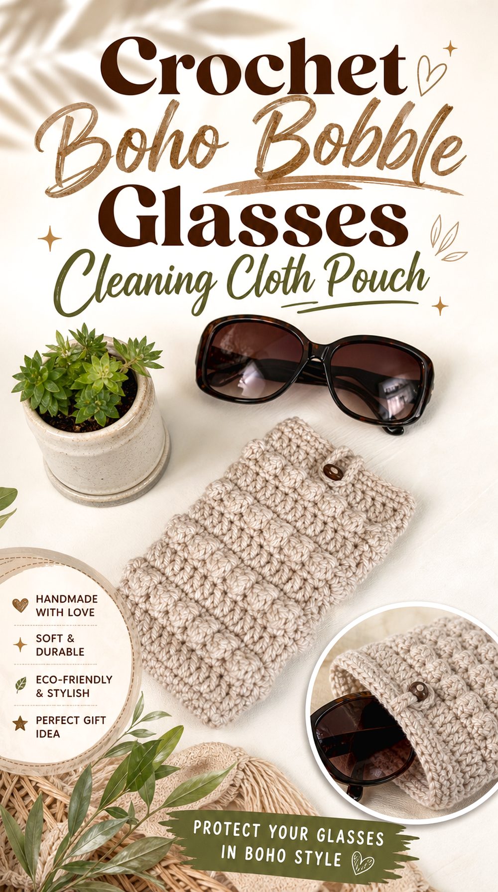 Crochet Boho Bobble Glasses Cleaning Cloth Pouch