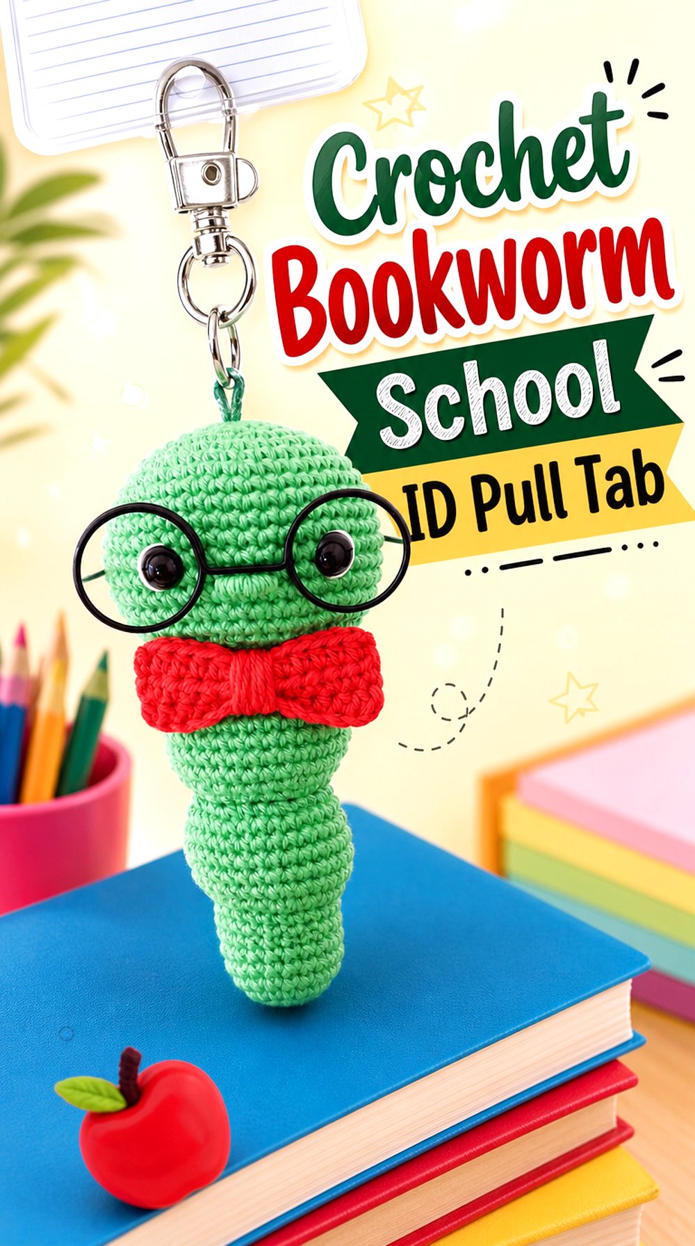 Crochet Bookworm School ID Pull Tab